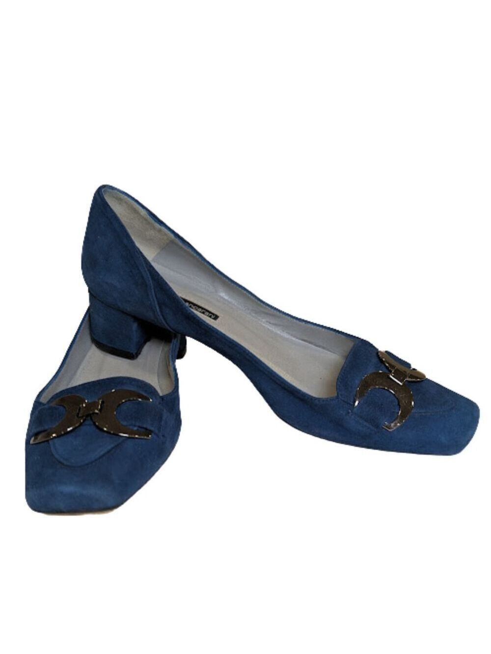 Daniele Ancarani Blue Suede Block Heel Pumps Square Toe Quiet Luxury EU 36.5